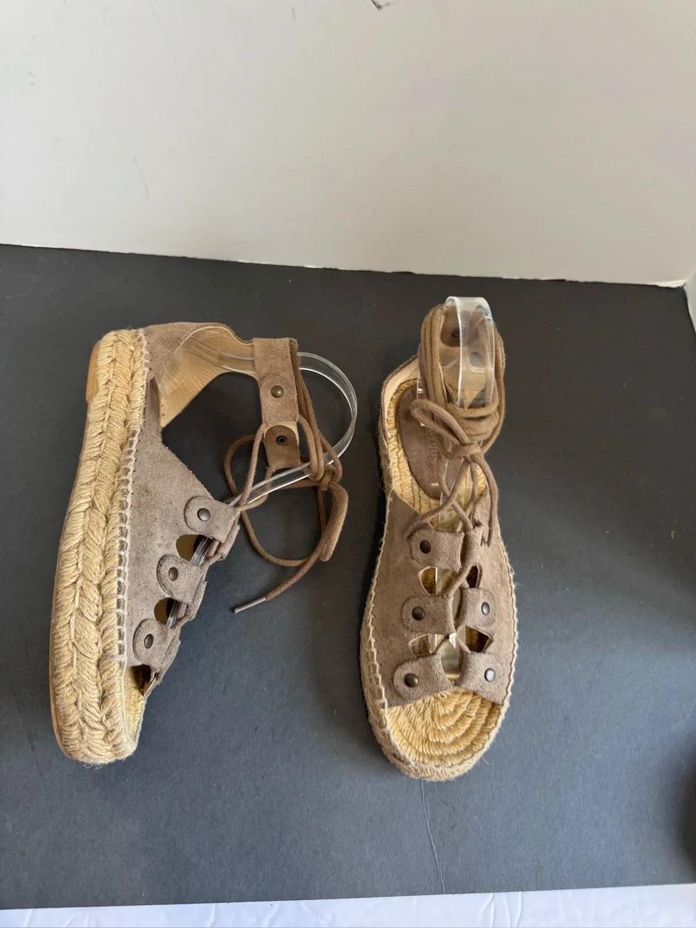 Soludos Ghillie Suede Platform Espadrille Leather Sandals size 6
